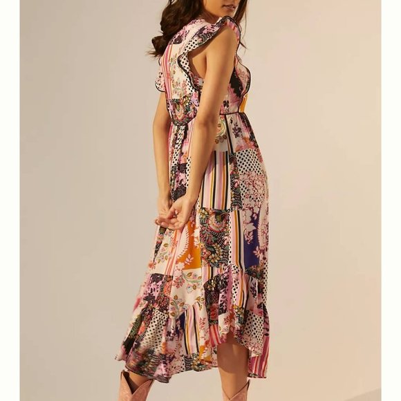 NWOT Ruffled Patchwork Midi Dress 4 - Picture 4 of 5
